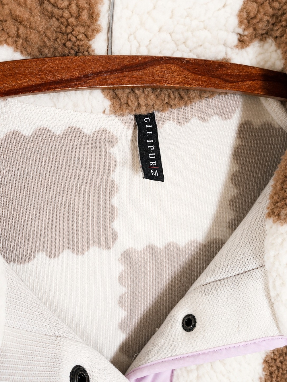 Gilipur Women’s Brown Cream Checkered Sherpa Fleece Jacket Teddy Coat Y2K - Picture 5 of 7